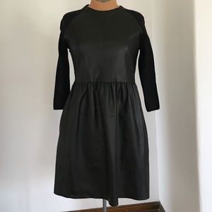 Zara leather-look fit & flare black dress
